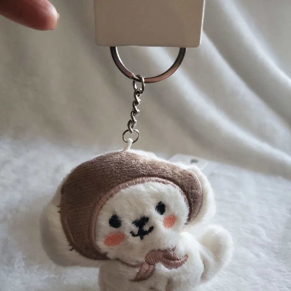 Stuffed Animal White Brown Puppy Keychain or Bag charm
